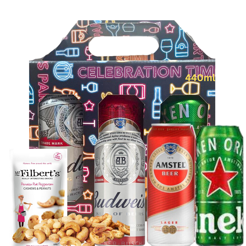 World Lager Beer Gift Hamper — 3 Premium Canned Beers & Snacks