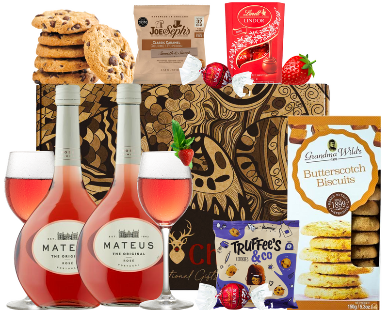 Rosé Wine Gift Hamper with Chocolates & Biscuits