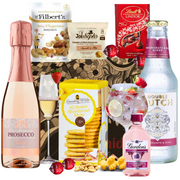 Pink gin and rosé Prosecco gift hamper with tonic and treats