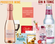 Pink gin and rosé Prosecco hamper gift set presentation