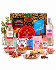 The Christmas Celebration Pink Gin & Treats Hamper on white background